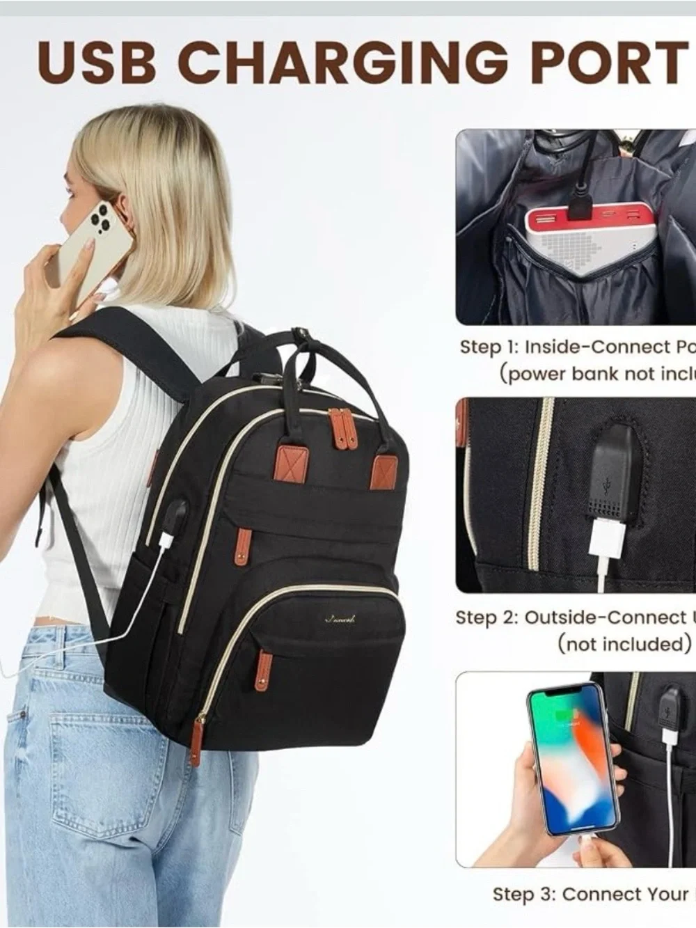 Black with gold accent Backpack - Compact Everyday Bag